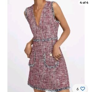 ZARA | Iconic Red Navy Raw Edge Tweed Pinafore Shift Dress red navy sz S